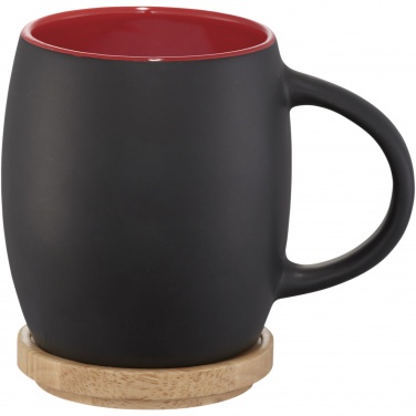 Logotrade Werbeartikel das Foto: Hearth 400 ml Keramiktasse mit Holz Untersetzer