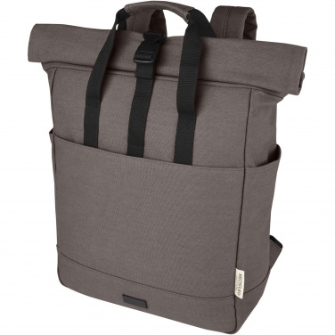 Logotrade Werbeartikel das Foto: Joey 15" GRS Rolltop Laptoprucksack aus recyceltem Canvas 15 L