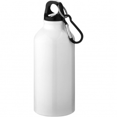 Logotrade Geschäftsgeschenke das Foto: Oregon 400 ml RCS-zertifizierte Trinkflasche aus recyceltem Aluminium mit Karabinerhaken