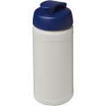 Baseline 500 ml recycelte Sportflasche mit Klappdeckel, Natur / Blau