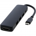 Loop Multimedia-Adapter aus recyceltem RCS Kunststoff USB 2.0-3.0 mit HDMI-Anschluss, Durchgehend schwarz