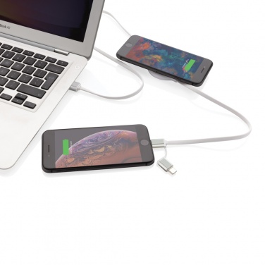 Logotrade Firmengeschenke das Foto: 3-in-1 Kabel mit 5W Bambus Wireless Charger