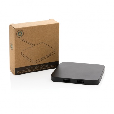 Logotrade Firmengeschenke das Foto: 10W Wireless Charger aus RSC recycl. Kunststoff mit Dual-USB