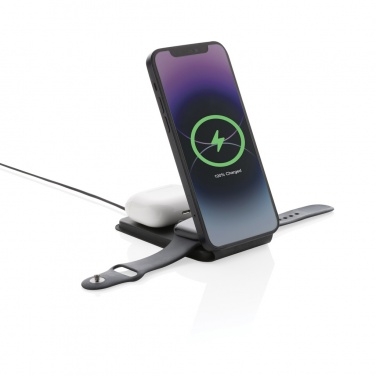 Logotrade Logogeschenke das Foto: Swiss Peak 15W 3-in-1 magnetischer Wireles Charger aus rPU