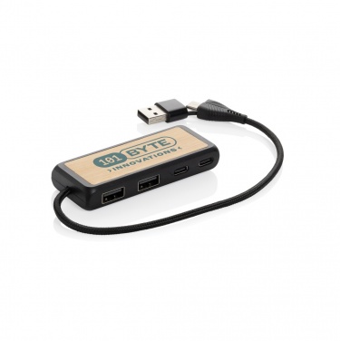 Logotrade Logogeschenke das Foto: Link Dual Input USB Hub aus RCS rec. Kunststoff und Bambus