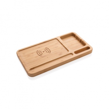 Logotrade Geschäftsgeschenke das Foto: Bambus Schreibtisch-Organizer mit 5W Wireless Charger