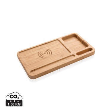 Logotrade Werbegeschenke das Foto: Bambus Schreibtisch-Organizer mit 5W Wireless Charger