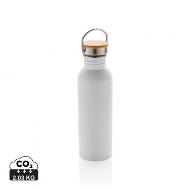 Logotrade Logogeschenke das Foto: Moderne Stainless-Steel Flasche mit Bambusdeckel