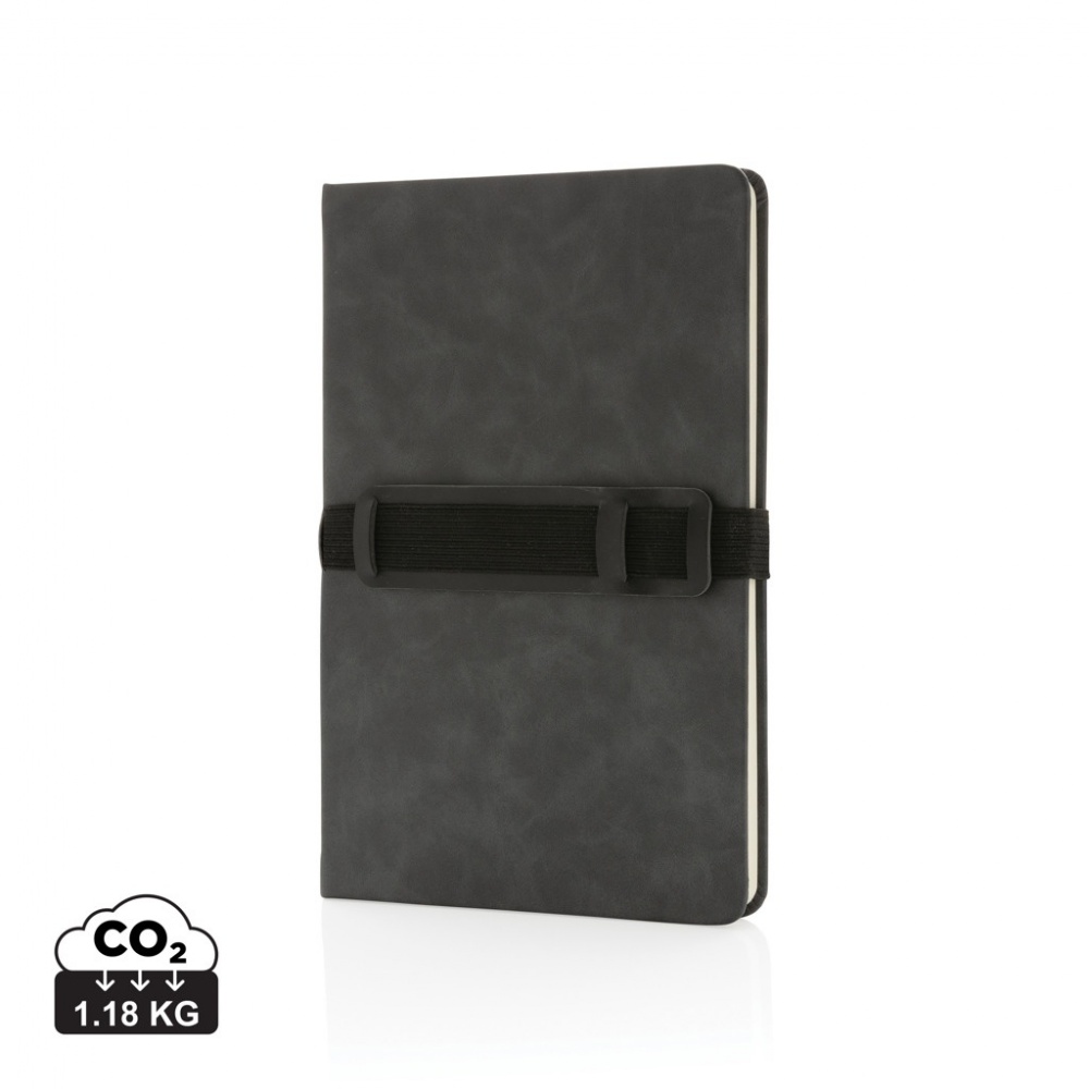 Logotrade Firmengeschenke das Foto: Deluxe Hardcover PU Notizbuch mit Handy- und Stiftehalter