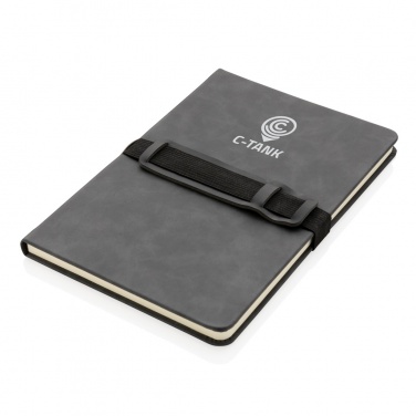 Logotrade Geschäftsgeschenke das Foto: Deluxe Hardcover PU Notizbuch mit Handy- und Stiftehalter