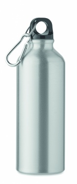 Logotrade Werbeartikel das Foto: Einwandige 500-ml-Wasserflasche aus recyceltem Aluminium mit Karabiner