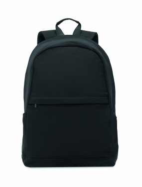 Logotrade Logogeschenke das Foto: Ein 15-Zoll-Laptop-Rucksack aus recycelter Baumwolle (Pre-Consumer) und recyceltem Polyester mit individuell anpassbarem Druck