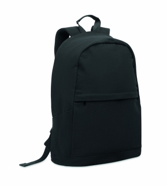 Logotrade Werbegeschenke das Foto: Ein 15-Zoll-Laptop-Rucksack aus recycelter Baumwolle (Pre-Consumer) und recyceltem Polyester mit individuell anpassbarem Druck