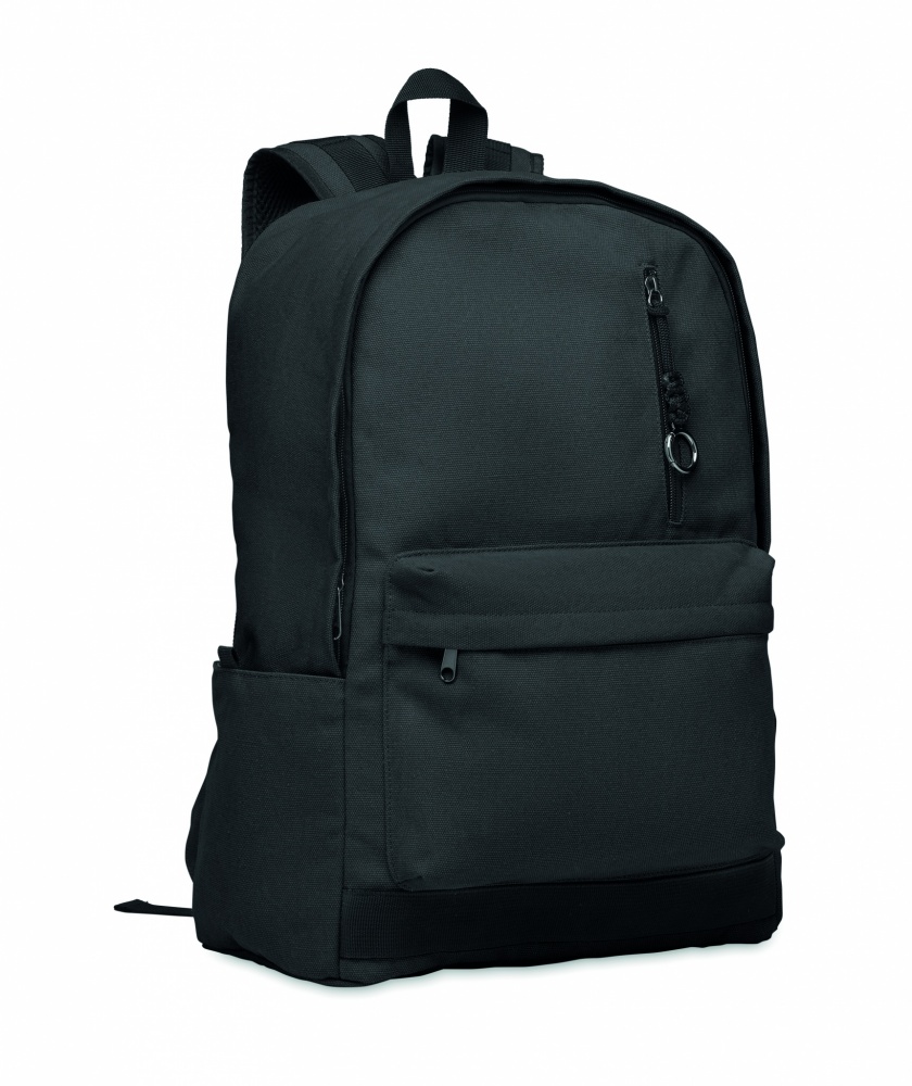 Logotrade Werbegeschenke das Foto: Ein 15-Zoll-Laptop-Rucksack aus recycelter Pre-Consumer-Baumwolle mit individuell anpassbarem Druck