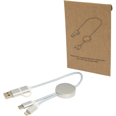 Logotrade Werbeartikel das Foto: Alasia 30 cm 5-in-1 Kabel aus recyceltem Kunststoff für Datenübertragung und 27W Schnellladung