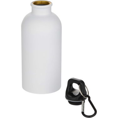 Logotrade Geschäftsgeschenke das Foto: Oregon 400 ml matte RCS-zertifizierte einwandige Trinkflasche aus recyceltem Edelstahl mit Karabinerhaken