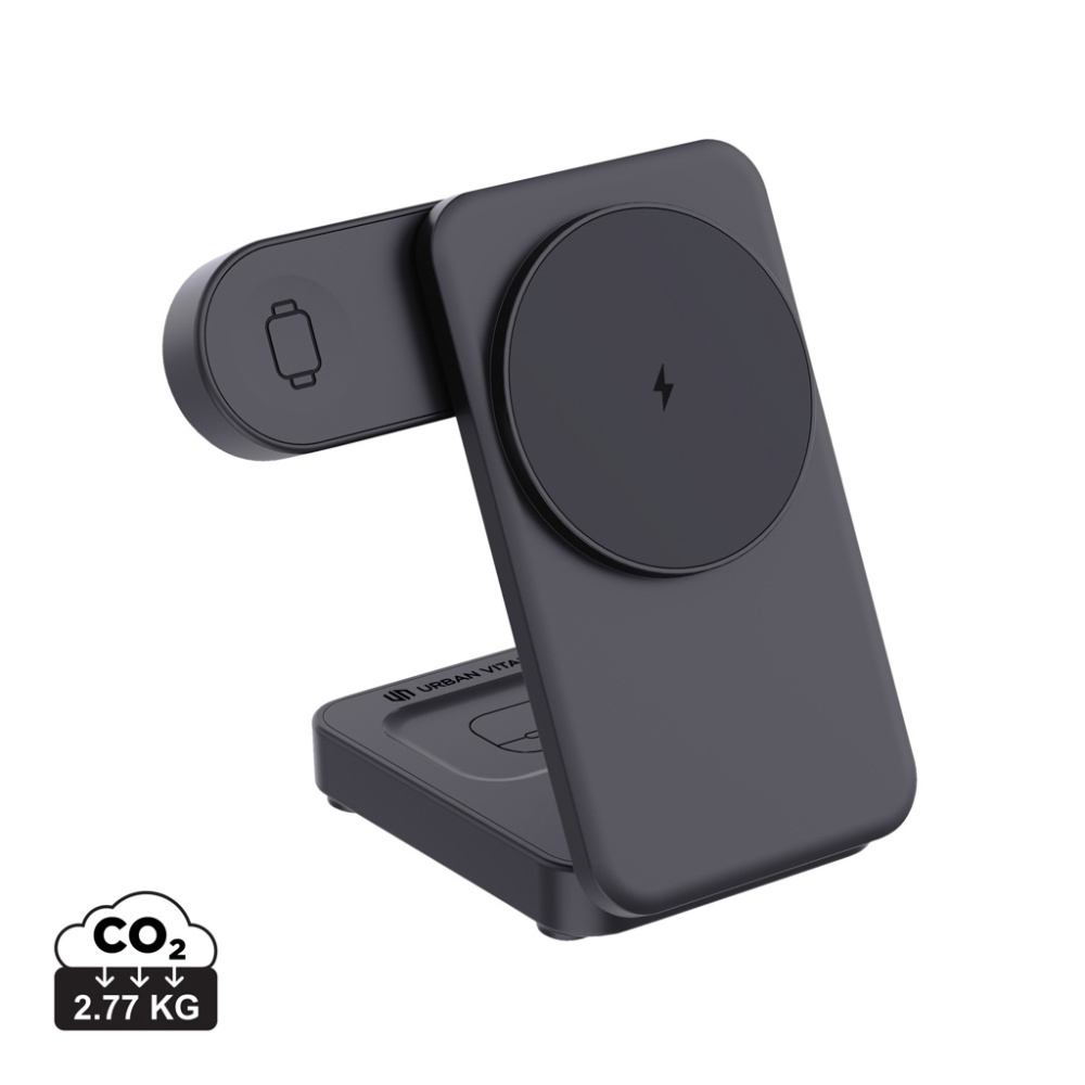 Logotrade Werbeartikel das Foto: Urban Vitamin Arcadia 15W 3in1 Magnet-Charger aus RCS rABS