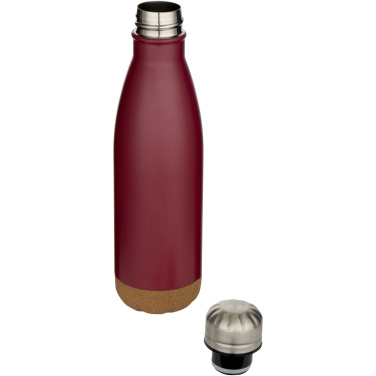 Logotrade Werbegeschenke das Foto: Cove 500 ml doppelwandige, vakuumisolierte Trinkflasche aus Edelstahl mit Korkdetails