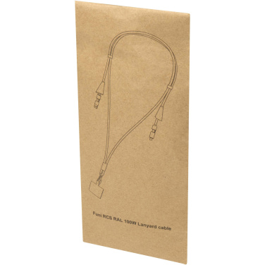 Logotrade Geschäftsgeschenke das Foto: Funi 5 in 1 Lanyard Kabel aus recyceltem Kunststoff für Smartphones mit integrierter Datensynchronisierung und 100 W Schnellladefunktion