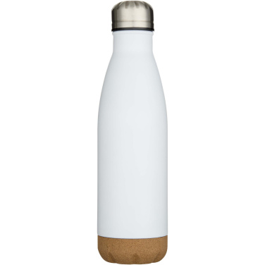 Logotrade werbemittel das Foto: Cove 500 ml doppelwandige, vakuumisolierte Trinkflasche aus Edelstahl mit Korkdetails