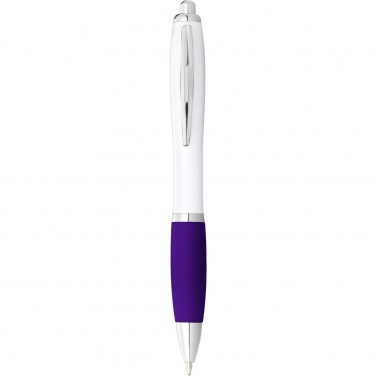 Logo trade promotional giveaways picture of: Nash ballpoint pen with white barrel and coloured grip