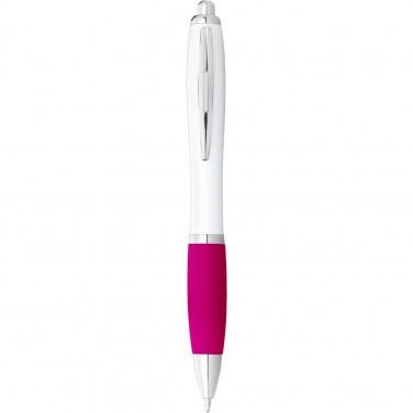 Logo trade promotional giveaways picture of: Nash ballpoint pen with white barrel and coloured grip