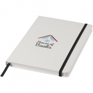 Logo trade promotional merchandise picture of: Spectrum A5 white notebook with coloured strap