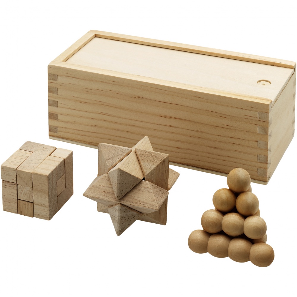 Logotrade corporate gift picture of: Brainiac 3-piece wooden brain teaser set