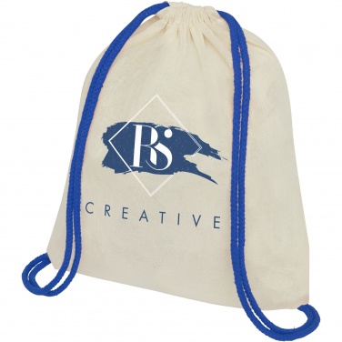 Logo trade promotional merchandise photo of: Oregon 100 g/m² cotton drawstring bag with coloured cords 5L