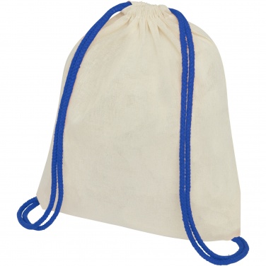 Logo trade promotional items image of: Oregon 100 g/m² cotton drawstring bag with coloured cords 5L