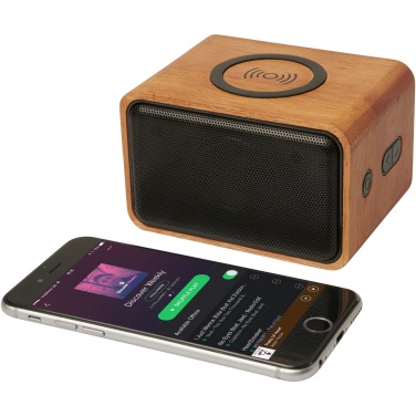 Logo trade corporate gift photo of: Wooden 3W speaker with wireless charging pad