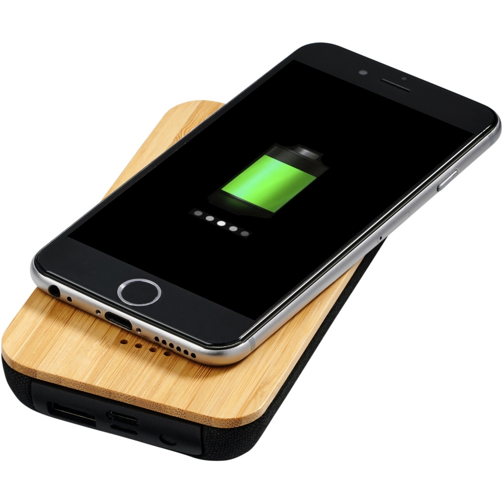 Logo trade business gift photo of: Future 6000 mAh bamboo/fabric wireless power bank