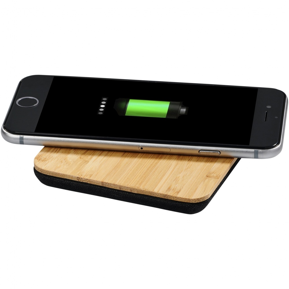 Logo trade promotional item photo of: Leaf 5W bamboo and fabric wireless charging pad