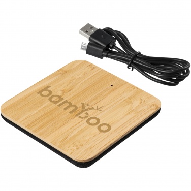 Logo trade promotional gift photo of: Leaf 5W bamboo and fabric wireless charging pad