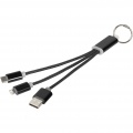 Metal 3-in-1 charging cable with keychain, Solid black