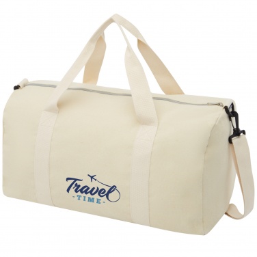 Logo trade advertising product photo of: Pheebs 450 g/m² recycled cotton and polyester duffel bag 24L