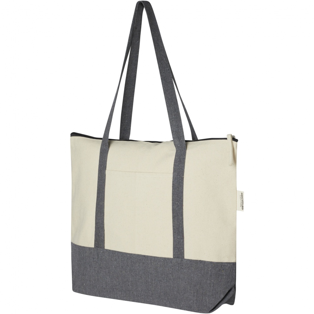 Logo trade advertising product photo of: Repose 320 g/m² recycled cotton zippered tote bag 10L