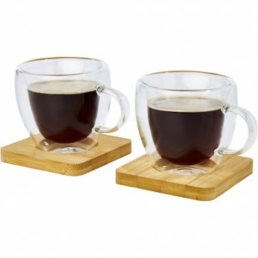 Logo trade corporate gifts picture of: Manti 2-piece 100 ml double-wall glass cup with bamboo coaster 