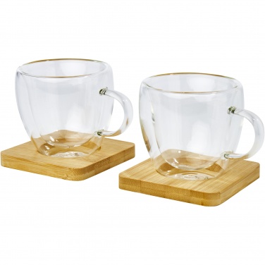 Logo trade promotional merchandise photo of: Manti 2-piece 100 ml double-wall glass cup with bamboo coaster 