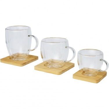 Logo trade promotional product photo of: Manti 2-piece 100 ml double-wall glass cup with bamboo coaster 