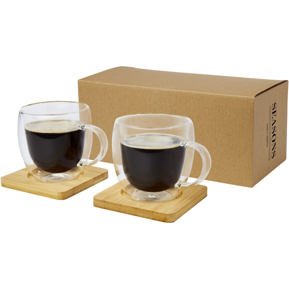 Logotrade corporate gift image of: Manti 2-piece 250 ml double-wall glass cup with bamboo coaster 