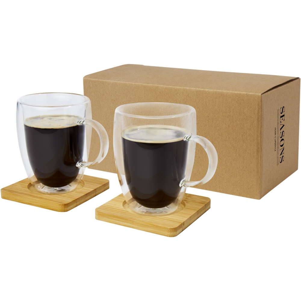 Logotrade corporate gift image of: Manti 2-piece 350 ml double-wall glass cup with bamboo coaster 