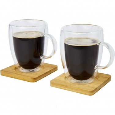 Logotrade promotional gifts photo of: Manti 2-piece 350 ml double-wall glass cup with bamboo coaster 