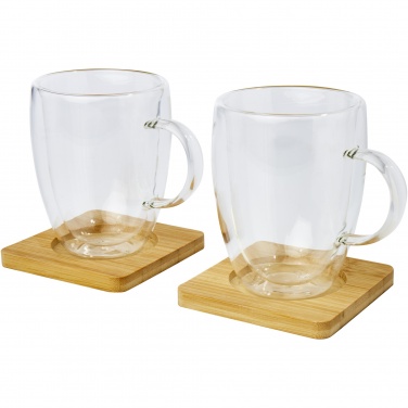 Logotrade promotional giveaway image of: Manti 2-piece 350 ml double-wall glass cup with bamboo coaster 