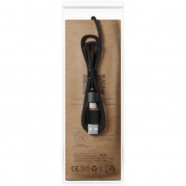 Logotrade corporate gift image of: SCX.design C38 5-in-1 rPET light-up logo charging cable with squared wooden casing