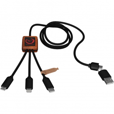 Logo trade business gift photo of: SCX.design C38 5-in-1 rPET light-up logo charging cable with squared wooden casing