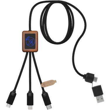 Logotrade promotional gift picture of: SCX.design C38 5-in-1 rPET light-up logo charging cable with squared wooden casing