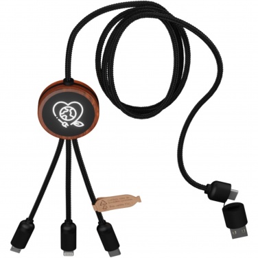 Logo trade promotional products image of: SCX.design C37 5-in-1 rPET light-up logo charging cable with round wooden casing