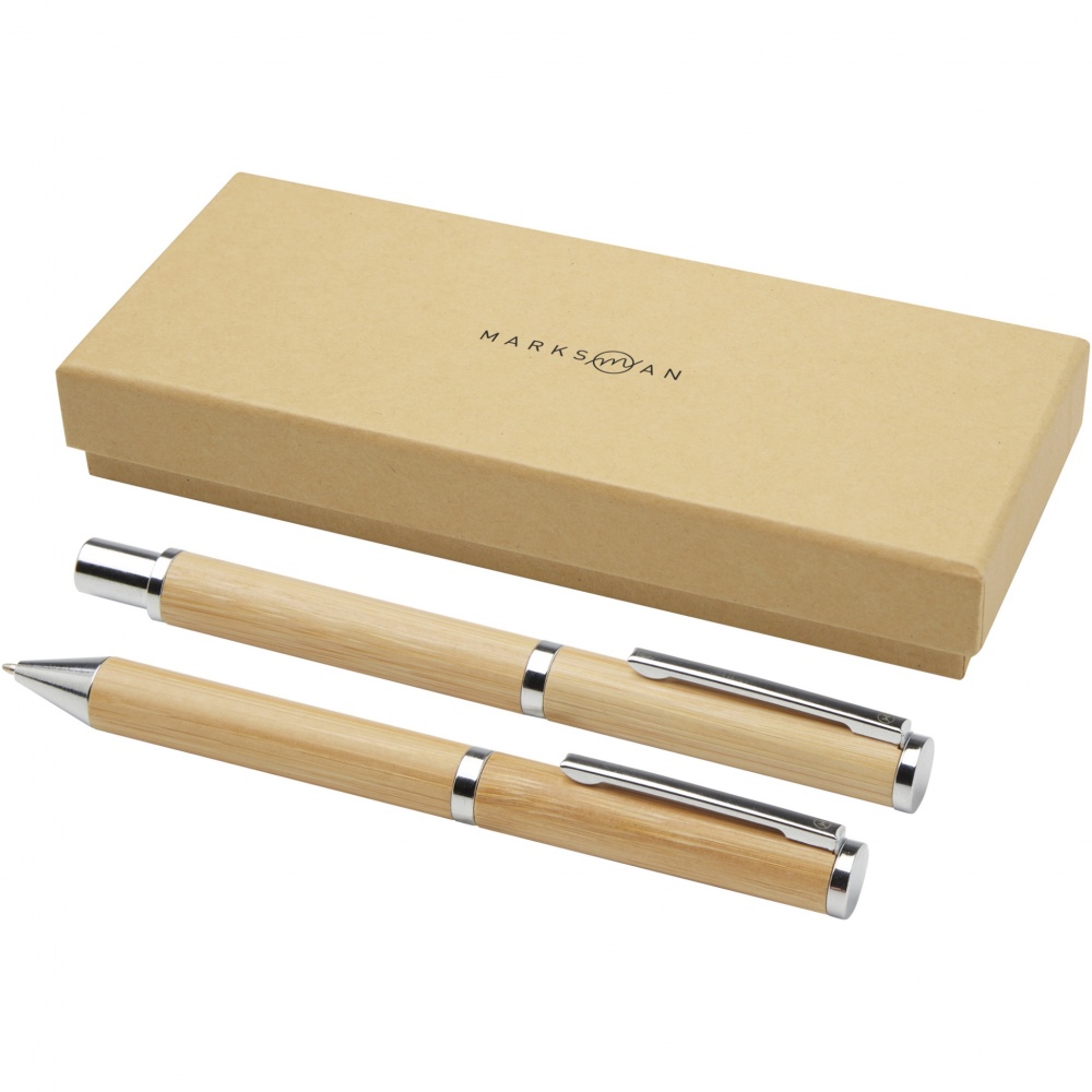 Logo trade promotional giveaways picture of: Apolys bamboo ballpoint and rollerball pen gift set 