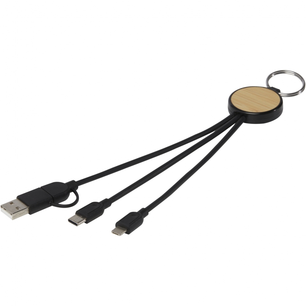 Logotrade business gift image of: Tecta 6-in-1 recycled plastic/bamboo charging cable with keyring